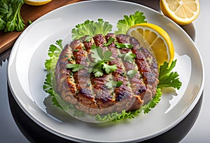 Delicious dish Cig Kofte with lemon lettuce and parsley served on a plate transparent background