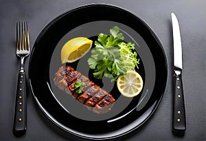 Delicious dish Cig Kofte with lemon lettuce and parsley served on a plate transparent background