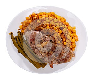 Delicious dish of lamb, chickpeas and asparagus