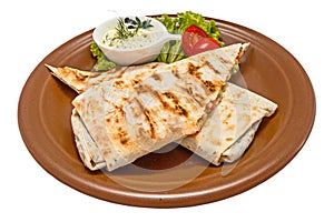 A delicious doner donair kebab wrap with spicy meat photo