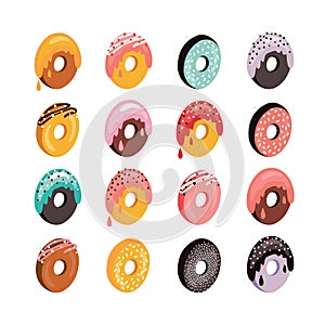 Delicious donut icon set Sweet dessert flat isometric 3d design