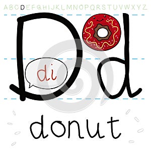 Delicious Donut Learning the Alphabet, Vector Illustration