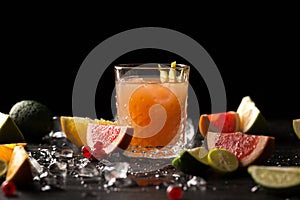 Delicious drink. Refreshing sangria punch with fruits