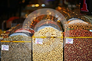 Delicious dry fruits on farmer market in Uskudar district, Asian side of Istanbul, Turkey