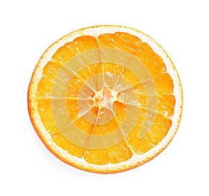 Delicious dry orange slice isolated on white, top view