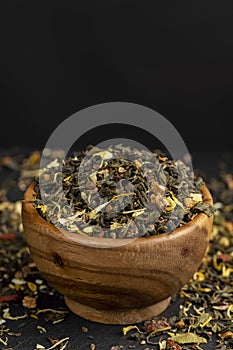 delicious dry tea with additives for taste and aroma