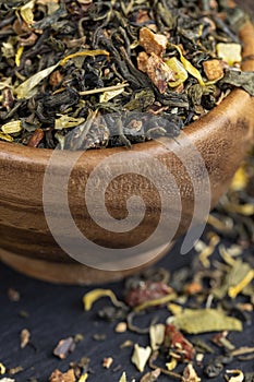 delicious dry tea with additives for taste and aroma