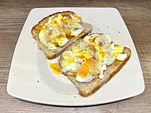 Delicious Duck eggs on brown toast