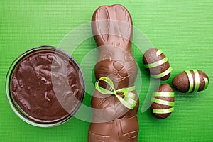Delicious Easter chocolate bunny, eggs and sweets