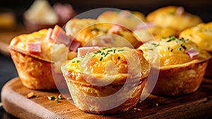 Delicious egg muffins with ham, cheese. Generative Ai