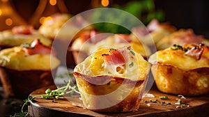 Delicious egg muffins with ham, cheese. Generative Ai