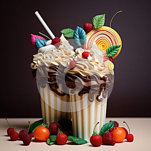 Delicious and elaborate chocolate malt milkshakes. Yummy dessert, colorful