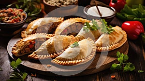 Delicious empanadas - traditional Latin American baked beef pastry.