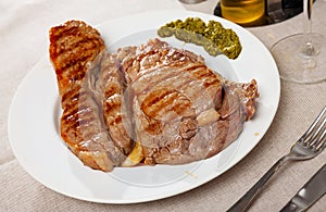 Delicious entrecote with pesto sauce