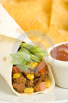 Delicious fajitas beef lettuce tomato pepper corn