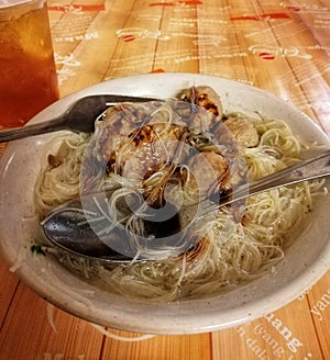 Delicious and famous Indonesia foods known as Bakso. Food and travel concep