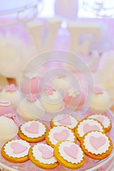 Delicious fancy pink cookies and biscuits