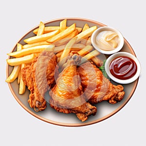 Delicious Fast Food Plate With Chicken Wings And Fries photo