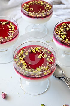 Delicious, festive Malabi: milk pudding dessert, popular in the Mediterranean