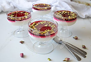 Delicious, festive Malabi: milk pudding dessert, popular in the Mediterranean