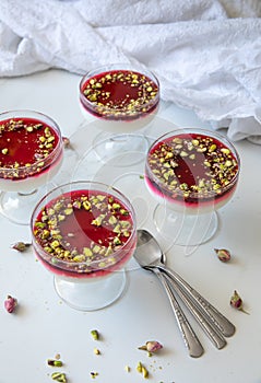 Delicious, festive Malabi: milk pudding dessert, popular in the Mediterranean