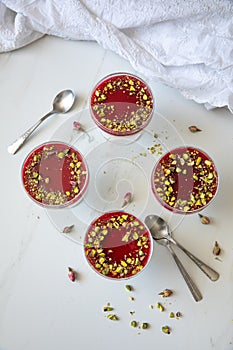 Delicious, festive Malabi: milk pudding dessert, popular in the Mediterranean