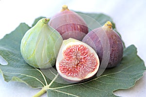 Delicious figs on a fig leaf