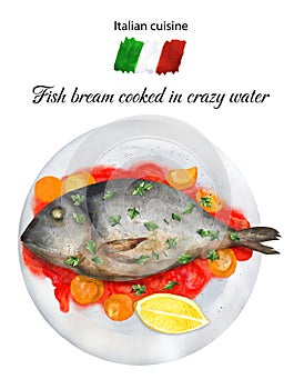 Delicious fish bream cooked in crazy water. Italian cuisine