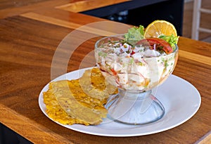 Delicious fish ceviche with patacones from Costa Rica