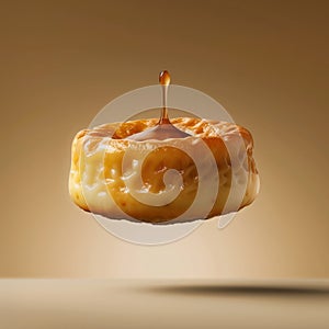 delicious flan floating in the air, professional food photography, studio background, advertising photography, cooking ideas