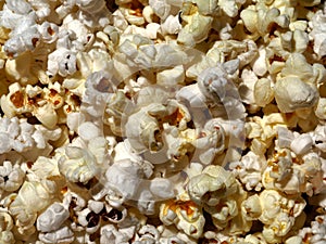 Delicious Fluffly Buttery Yellow and White Movie Theater Popcorn Background Texture