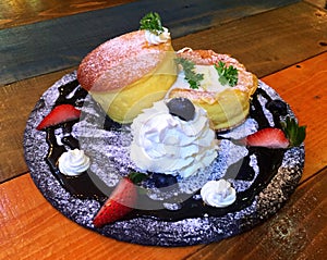 Delicious Fluffy Japanese Souffle Pancakes Japan Dessert Sweet Treats Fresh Baked Butter Egg Flour Air Comfort Food