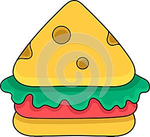 delicious food doodle illustration, cheese sandwich bread with freesh vegetable filling