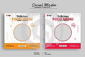 Delicious Food menu social media post banner template and food flyer template