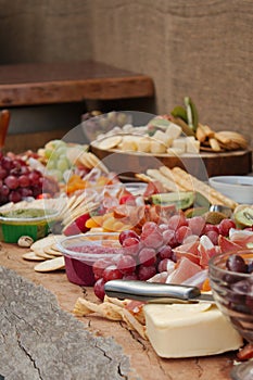 A Delicious Food Platter of Fruit, Nuts, Cheese, Dips, Deli Meat