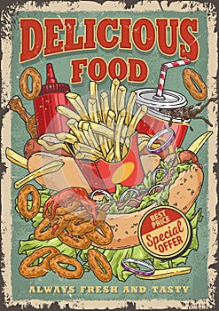 Delicious food vintage poster colorful