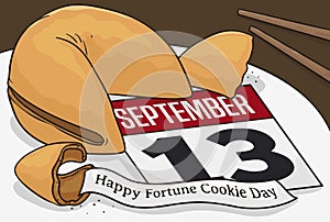 Delicious Fortune Cookies with Calendar ready for its Celebration Day, Vector Illustration