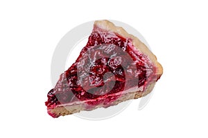 Delicious fragrant sweet pie with cherry berries on a ceramic plate