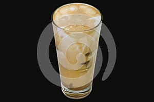 Delicious freddo Cappuccino with ice cubes in a glass photo