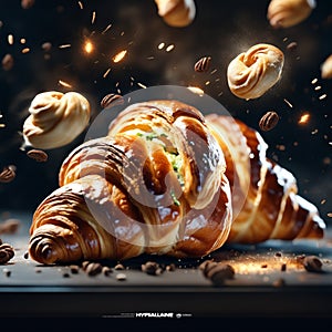 delicious French croissant is a flaky, buttery pastry with a golden brown crust and a soft, airy interior