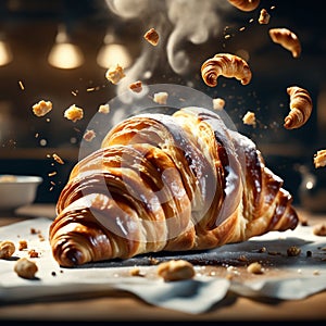 delicious French croissant is a flaky, buttery pastry with a golden brown crust and a soft, airy interior