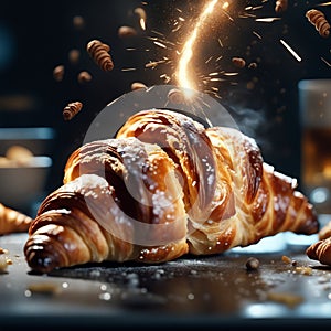 delicious French croissant is a flaky, buttery pastry with a golden brown crust and a soft, airy interior