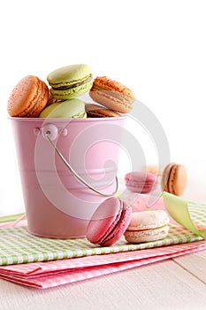 Delicious French Macaroons on table
