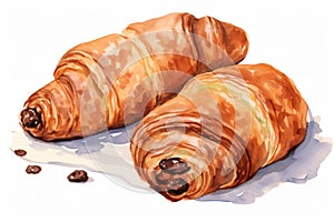 Delicious French Pastry: A Closeup of Golden, Buttered Croissant on a White Plate, with a Background of Homemade Bakery