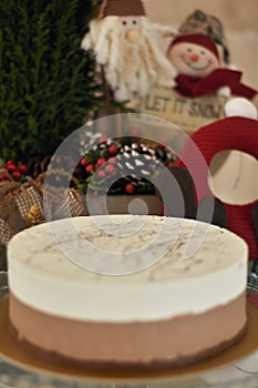 Delicious fresh baked Cappuccino Cake with Christmas concept