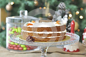 Fresh baked Carrot Cake with Christmas decoration