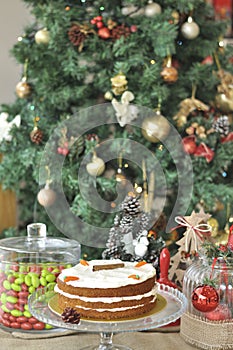 Fresh baked Carrot Cake with Christmas decoration