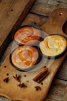 Delicious fresh cinnamon buns on the table