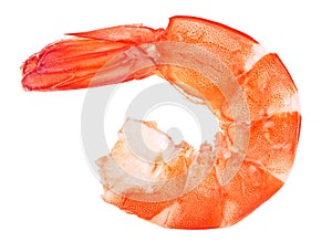 Delicious fresh cooked shrimp isolated on white background. Peeled prawn. Seafood