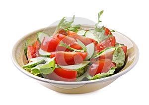 Delicious fresh cucumber tomato salad in bowl